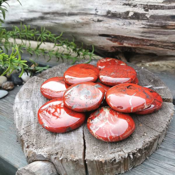 Jaspis, breksje flat lommestein 40 mm